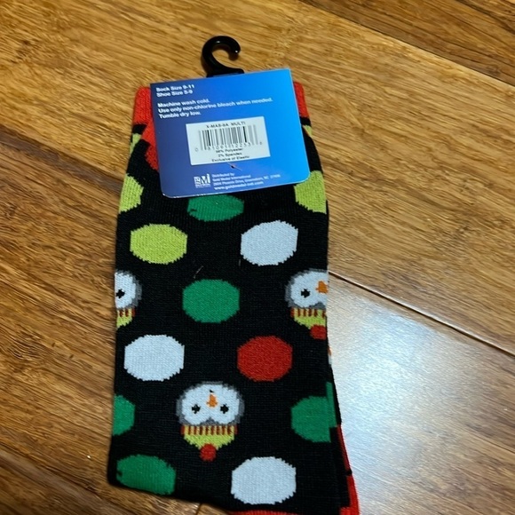 Christmas Socks Black with colored circles & a cute animal face, Sock Sz 9-11 - Picture 2 of 5